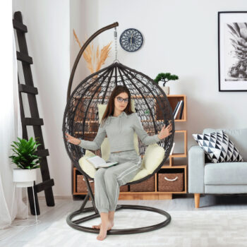 KONDELA Nolan New závesné hojdacie kreslo medená / hnedá / krémová – Obrázok 5