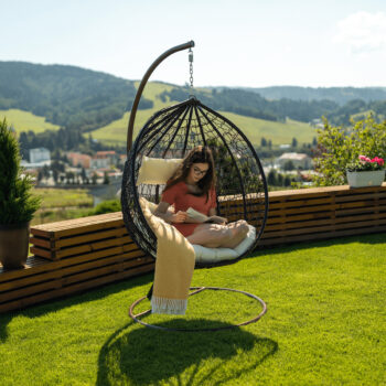 KONDELA Nolan New závesné hojdacie kreslo medená / hnedá / krémová – Obrázok 8