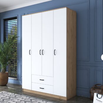 Šatníková skriňa NOSE – elegantné a praktické riešenie pre vašu spálňuŠatníková skriňa NOSE ponúka moderný dizajn a maximálnu praktickosť, čo z nej robí ideálnu voľbu pre spálne, ktoré vyžadujú dostatok úložného priestoru. Kombinácia bielej farby a dekoru orecha prináša štýlový vzhľad, ktorý ľahko zapadne do akéhokoľvek interiéru. Jej vysoká konštrukcia a premyslené vnútorné usporiadanie splní všetky vaše potreby.Hlavné vlastnosti šatníkovej skrine NOSE:Materiál: melamín a VT laminát – kvalitný a odolný povrch, ktorý sa ľahko udržuje.Rozmery: 210 x 140 x 51,5 cm – priestranná skriňa, ktorá pojme všetko oblečenie a doplnky.Farba: kombinácia bielej a orecha, ktorá dodáva interiéru modernú a príjemnú atmosféru.Vybavenie:1 šatníková tyč na zavesenie odevov.2 zásuvky na usporiadanie drobností.6 priestranných políc pre zložené oblečenie alebo úložné boxy.Počet dverí: 4 – umožňuje ľahký prístup ku všetkým častiam skrine.Tvar: obdĺžnikový – univerzálny dizajn, ktorý sa hodí do každej spálne.Hrúbka materiálu: 18 mm – pevná a stabilná konštrukcia.Možnosť pripevnenia k stene pre vyššiu bezpečnosť a stabilitu.Dodávame v demontovanom stave s podrobným montážnym návodom.Šatníková skriňa NOSE je navrhnutá tak, aby kombinovala štýl a funkčnosť. Vďaka svojmu premyslenému dizajnu ponúka dostatok priestoru na organizáciu všetkých vašich vecí, zatiaľ čo jej elegantný vzhľad vylepší vašu spálňu.Vyberte si šatníkovú skriňu NOSE – praktické a štýlové riešenie pre váš domov!
