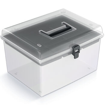 Plastový úložný box NUF4HT je moderný a praktický doplnok do každého interiéru. S jeho priehľadnou a čiernou farbou sa hodí do rôznych farebných schém a jeho svetlá farba dodáva priestoru sviežosť. Tento box je ideálny na celoročné využitie, či už na skladovanie sezónnych dekorácií, oblečenia…