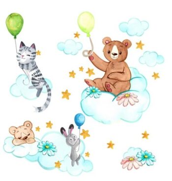 Nádherná detská nálepka na stenu zvieratká na oblohe 60 x 120 cm