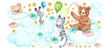 Nádherná detská nálepka na stenu zvieratká na oblohe 60 x 120 cm