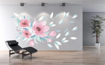 Nálepka na stenu do interiéru kytica ružových kvetov 80 x 160 cm