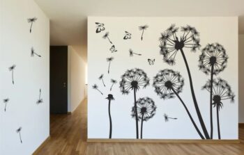Nálepka na stenu do interiéru s motívom púpav a motýľov 200 x 200 cm