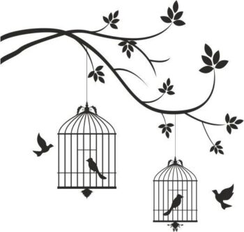 Nálepka na stenu do interiéru s motívom vtáčikov v klietke 200 x 200 cm