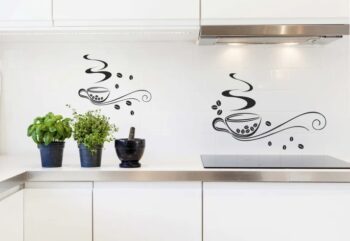 Nálepka na stenu do kuchyne dve šálky lahodnej kávy 50 x 100 cm