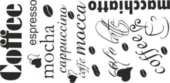 Nálepka na stenu do kuchyne s názvami rôznych druhov kávy 60 x 120 cm