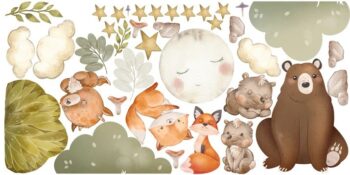 Nálepka na stenu pre deti lesné zvieratká a nočná obloha 100 x 200 cm