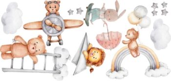 Nálepka na stenu pre deti nebeské dobrodružstvo zvieratiek 150 x 300 cm