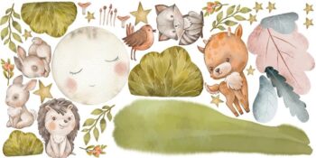 Nálepka na stenu pre deti roztomilé zvieratká na lúke 80 x 160 cm