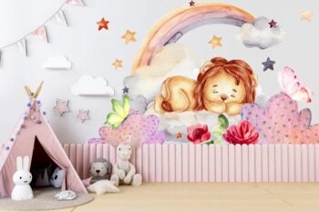 Nálepka na stenu pre deti so spiacim levíkom 100 x 200 cm
