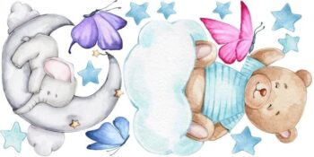 Nálepka na stenu pre deti so zvieratkami na oblohe 60 x 120 cm