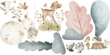 Nálepka na stenu pre deti zvieratká na kúzelnej lúke 80 x 160 cm