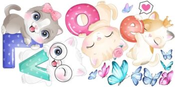 Nálepka na stenu pre dievčatá mačiatka s nápisom LOVE 120 x 240 cm