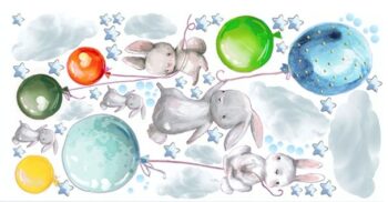 Nálepky do detskej izby zajačiky s farebnými balónmi 60 x 120 cm