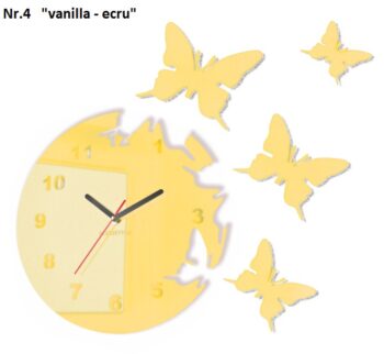 Nalepovacie hodiny na stenu s motívom motýľov vanilla-ecru