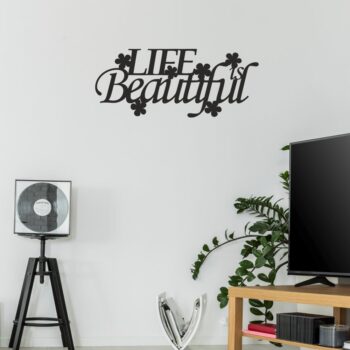 Nápis na stenu Life is beautiful  21 x 50 cm modrá