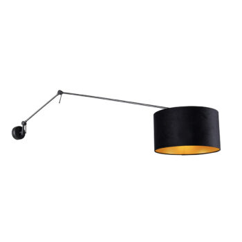 Nástenná lampa čierna s čiernym zamatovým tienidlom 35 cm nastaviteľná - Blitz