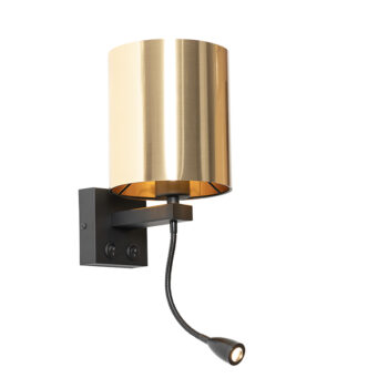 Nástenná lampa čierna s flexibilným ramenom a zlatým tienidlom 15 cm - Brescia