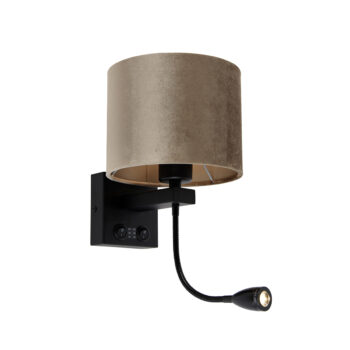 Nástenná lampa čierna s hnedým zamatovým tienidlom 18 cm - Brescia Combi