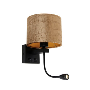Nástenná lampa čierna s plyšovým tienidlom s dizajnom krokodíla 18 cm - Brescia