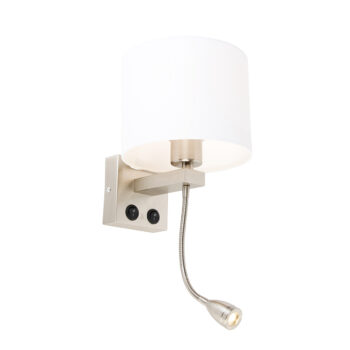 Nástenná lampa oceľ s flexibilným ramenom a bielym tienidlom 18 cm - Brescia Combi