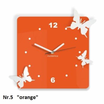 Nástenné dekoračné hodiny motýle oranžová
