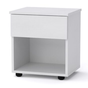 Moderný nočný stolík PAKET sa hodí do každej modernej spálne a zaujme svojim minimalistickým dizajnom.Disponuje jednou praktickou a bezúchytovou zásuvkou a otvoreným úložným priestorom pod ňou. Stolík svojim bielym matným prevedením presvetlí interiér.Je vyrobený z kvalitnej LTD dosky, ktorá je nenáročná na údržbu.Rozmery (š/v/h): 40 x 44,2 x 33cm.Dodávame v demontovanom stave.