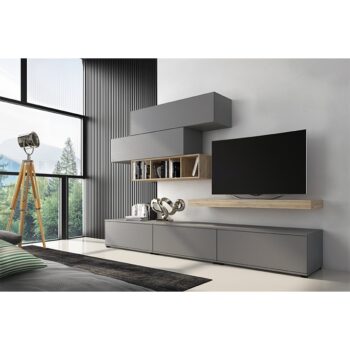 Zariaďte si obývačku elegantne a moderne s obývacou stenou KORFU. Rozmery obývacej steny sú (ŠxHxV): 270x50x185 cm. Vyrobená je z laminovanej DTD (drevotriesková doska), ktorej hrúbka je 16 mm. Farebné prevedenie je v sivej v kombinácii s dub san remo. Poskytuje dostatok úložného priestoru v podobe…