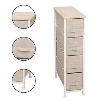 Komoda s látkovými boxami OFELIA TYP 2 dodá Vášmu domovu štýlový vzhľad. Konštrukcia je vyrobená z kovu v bielej farbe, vrchná doska je vyrobená z MDF v svetlosivej farbe a šuplíky sú vyrobené z látky v béžovej farbe. Komoda obsahuje štyri šuplíky s úchytkami, takže poskytne dostatok miesta na…