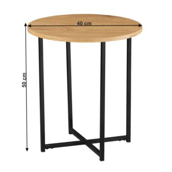 Oživte interiér vo Vašej domácnosti s okrúhlym príručným stolíkom IMSAR. Rozmery stolíka sú (ŠxHxV): 40x40x50 cm. Vrchný plát stolíka je z MDF (drevovláknitá doska) vo farbe dubu. Nohy stolíka sú z kovu v čiernej farbe. Svojím moderným dizajnom krásne zapasuje do klasickej aj modernej domácnosti.…