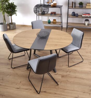 Okrúhly rozkladací stôl MORETTI spojí pri obede či večery celú rodinu a nastolí rodinnú atmosféru. Rozmery stolíka sú (ŠxHxV): 118-148x118x76 cm. Na jeho výrobu bola použitá laminovaná MDF (drevovláknitá doska) v kombinácii s lakovanou MDF. Nohy stola sú z práškovanej ocele vo farbe antracitu.…