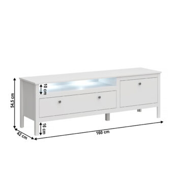 TV stolík Olje 1S1K/160 v elegantnej bielej farbe je ideálnym riešením pre moderné interiéry. Tento kus nábytku od značky KONDELA ponúka nielen praktickosť, ale aj štýlový vzhľad, ktorý sa hodí do každej obývačky. S rozmermi 160 cm na šírku, 42 cm na hĺbku a výškou 54,5 cm…