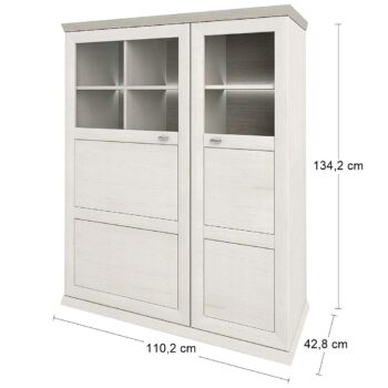 Nádherná dvojdverová komoda s osvetlením ORENTANO CH-2D vnesie do Vášho domova kúsok provensálskeho vánku. Rozmery komody sú (ŠxHxV): 110,2x42,8x134,2 cm. Nábytok z kolekcie Orentano je zhotovený z kvalitných materiálov ako sú DTD (drevotriesková doska) a MDF (drevovláknitá doska). Hrúbka pevného…