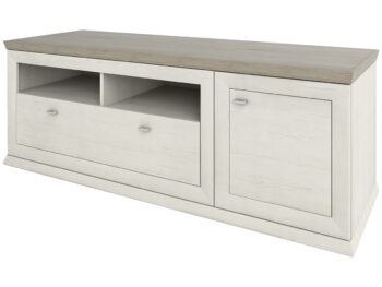 TV stolík ORENTANO TV-E-1502-1D/1DR vnesie do Vášho domova kúsok provensálskeho vánku. Rozmery stolíka sú (ŠxHxV): 150,2x50,1x55,4 cm. Nábytok z kolekcie Orentano je zhotovený z kvalitných materiálov ako sú DTD (drevotriesková doska) a MDF (drevovláknitá doska). Hrúbka pevného korpusu drevotriesky…