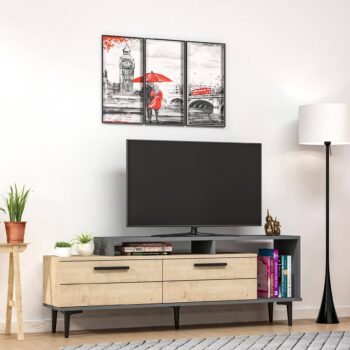 TV stolík ORIN - Štýlový doplnok pre vašu obývaciu izbuZoznámte sa s ORIN, moderným TV stolíkom, ktorý prináša ideálnu kombináciu elegancie a praktickosti. Tento stolík je perfektnou voľbou pre vašu obývačku, kde sa stane nielen praktickým, ale aj estetickým prvkom interiéru. /p>Typ tovaru: TV stolíkMateriál: LTDRozmer: 54 x 150 x 29,6 cmFarba: dub + antracitVybavenie: skrinka a regálPočet dvierok: 2Úchytky: plastHrúbka materiálu: 18 mmDodatočné informácie: Dodávame v demonte, plastové nožičkyORIN ponúka priestrannú skrinku a regál, ktoré vám poskytnú dostatok miesta na uloženie elektroniky, kníh alebo dekorácií. S kvalitným spracovaním a moderným dizajnom je tento TV stolík skvelou voľbou pre každú domácnosť.