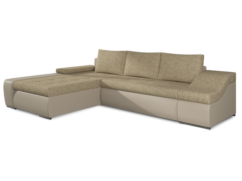 NABBI Oristano L rohová sedačka s rozkladom a úložným priestorom cappuccino / béžová Štýlová rohová sedačka ORISTANO L v tvare L bude klenotom a stredobodom pozornosti Vašej modernej obývačky. Ozdobné prešívanie sedacej časti, široké podrúčky a mäkké vankúše robia sedačku zaujímavou a nadčasovou. Nízke chrómové nožičky jej dodávajú nezameniteľný charakter. Sedačka je odetá…