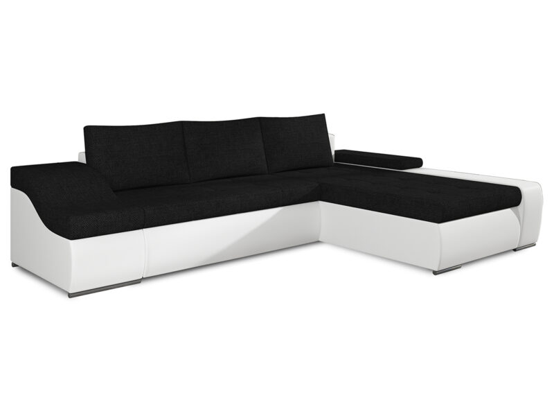 NABBI Oristano P rohová sedačka s rozkladom a úložným priestorom čierna (Sawana 14) / biela (Soft 17) Štýlová rohová sedačka ORISTANO P v tvare L bude klenotom a stredobodom pozornosti Vašej modernej obývačky. Ozdobné prešívanie sedacej časti, široké podrúčky a mäkké vankúše robia sedačku zaujímavou a nadčasovou. Nízke chrómové nožičky jej dodávajú nezameniteľný charakter. Sedačka je odetá…