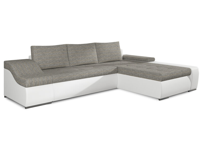 NABBI Oristano P rohová sedačka s rozkladom a úložným priestorom sivá / biela Štýlová rohová sedačka ORISTANO P v tvare L bude klenotom a stredobodom pozornosti Vašej modernej obývačky. Ozdobné prešívanie sedacej časti, široké podrúčky a mäkké vankúše robia sedačku zaujímavou a nadčasovou. Nízke chrómové nožičky jej dodávajú nezameniteľný charakter. Sedačka je odetá…