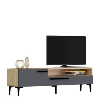 TV stolík OSIRIS - Elegantné a praktické riešenie pre vašu obývaciu izbuObjavte OSIRIS, moderný TV stolík navrhnutý pre všetkých, ktorí hľadajú štýl a funkčnosť v jednom. Tento kus nábytku je ideálny pre vašu obývaciu izbu a ponúkne vám nielen estetický vzhľad, ale aj praktické úložné priestory.Typ tovaru: TV stolíkMateriál: LTDRozmer: 50 x 150 x 35 cmFarba: antracit + dubVybavenie: skrinka a regálPočet dvierok: 2Úchytky: plastHrúbka materiálu: 18 mmDodatočné informácie: Dodávame v demonte, plastové nožičkyOSIRIS kombinuje elegantný dizajn s funkčnými prvkami. Vďaka skrinke a regálku získate dostatok priestoru na uloženie vašej elektroniky, kníh či dekorácií. Jednoduchá montáž a kvalitný materiál zaručujú dlhú životnosť a spokojnosť.