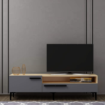 TV stolík OSIRIS - Elegantné a praktické riešenie pre vašu obývaciu izbuObjavte OSIRIS, moderný TV stolík navrhnutý pre všetkých, ktorí hľadajú štýl a funkčnosť v jednom. Tento kus nábytku je ideálny pre vašu obývaciu izbu a ponúkne vám nielen estetický vzhľad, ale aj praktické úložné priestory.Typ tovaru: TV stolíkMateriál: LTDRozmer: 50 x 150 x 35 cmFarba: antracit + dubVybavenie: skrinka a regálPočet dvierok: 2Úchytky: plastHrúbka materiálu: 18 mmDodatočné informácie: Dodávame v demonte, plastové nožičkyOSIRIS kombinuje elegantný dizajn s funkčnými prvkami. Vďaka skrinke a regálku získate dostatok priestoru na uloženie vašej elektroniky, kníh či dekorácií. Jednoduchá montáž a kvalitný materiál zaručujú dlhú životnosť a spokojnosť.