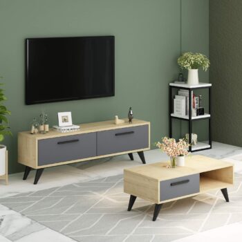 TV stolík OTTAWA - Štýlový a funkčný doplnok pre vašu obývaciu izbuHľadáte moderný a praktický TV stolík, ktorý dokonale zapadne do vašej obývačky? OTTAWA je ideálnou voľbou pre všetkých, ktorí chcú spojiť eleganciu s funkčnosťou.Typ tovaru: TV stolíkMateriál: LTDRozmer: 45 x 120 x 29,6 cmFarba: antracit + dubPočet dvierok: 2Úchytky: plastHrúbka materiálu: 18 mmDodatočné informácie: Dodávame v demonte, plastové nožičkyOTTAWA ponúka praktický úložný priestor za dvierkami, ktorý skryje všetku vašu elektroniku či iné nevyhnutnosti. Jednoduchá montáž a kvalitné spracovanie sú samozrejmosťou. Vneste do svojej obývačky moderný štýl s týmto elegantným TV stolíkom!