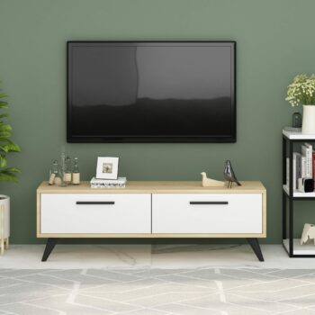 TV stolík OTTAWA - Štýlový a funkčný doplnok pre vašu obývaciu izbuHľadáte moderný a praktický TV stolík, ktorý dokonale zapadne do vašej obývačky? OTTAWA je ideálnou voľbou pre všetkých, ktorí chcú spojiť eleganciu s funkčnosťou.Typ tovaru: TV stolíkMateriál: LTDRozmer: 45 x 120 x 29,6 cmFarba: dub + bielaPočet dvierok: 2Úchytky: plastHrúbka materiálu: 18 mmDodatočné informácie: Dodávame v demonte, plastové nožičkyOTTAWA ponúka praktický úložný priestor za dvierkami, ktorý skryje všetku vašu elektroniku či iné nevyhnutnosti. Jednoduchá montáž a kvalitné spracovanie sú samozrejmosťou. Vneste do svojej obývačky moderný štýl s týmto elegantným TV stolíkom!