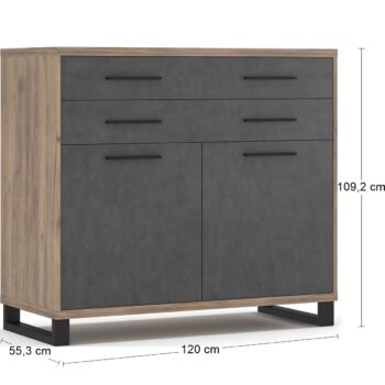 NABBI Ovida 120 2D2DRWS dvojdverová komoda so zásuvkami craft tobaco / matera – Obrázok 2