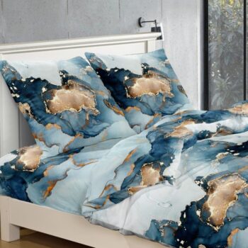 Obliečky zo syntetickej bavlny s modrým mramorovým vzorom 2 časti: 1ks 140x200 + 1ks 70x80