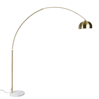 Oblúková stojaca lampa mosadz s bielym mramorovým podstavcom nastaviteľná - XXL