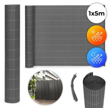 Obojstranná antracitová clona na balkón, plot a terasu z PVC Šírka: 1,5 m | Dĺžka: 3 m