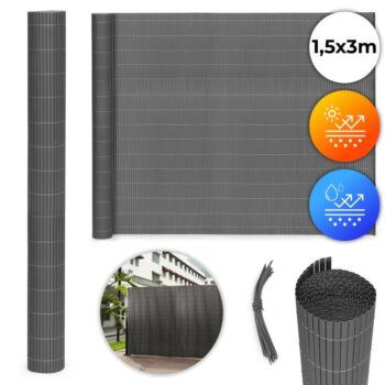 Obojstranná antracitová clona na balkón, plot a terasu z PVC Šírka: 1,5 m | Dĺžka: 3 m