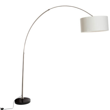 Oceľová oblúková lampa s bielym látkovým tienidlom 50 cm - XXL