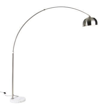 Oceľová oblúková stojaca lampa s bielym mramorovým podstavcom s oceľovým tienidlom - Arc XXL